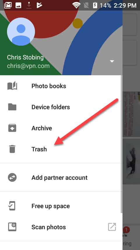 Android Google Photos trash Screenshot