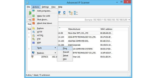 Advanced IP Scanner tool dashboard screenshot