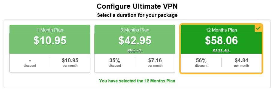 ibVPN Ultimate VPN pricing.