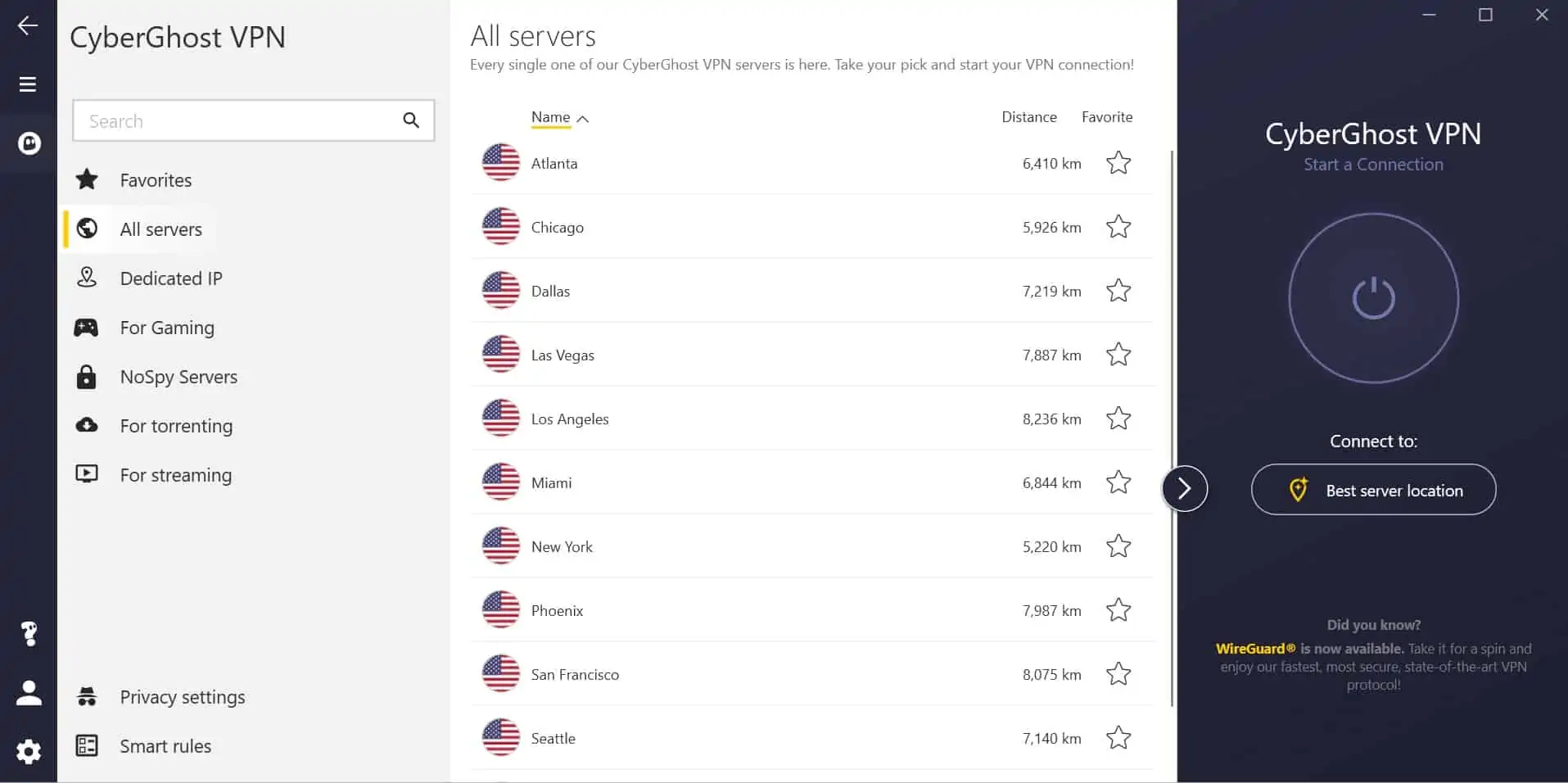 CyberGhost US Servers