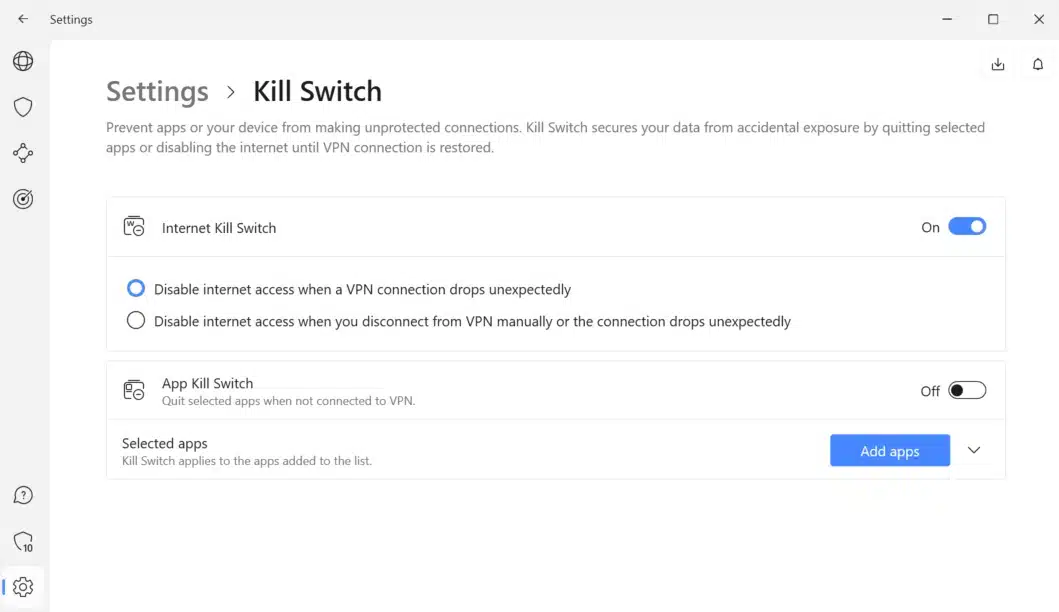 NordVPN kill switch settings