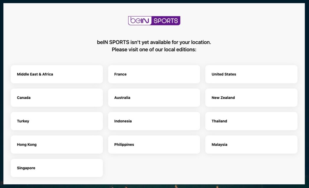 beIN SPORTS Connect not available in your area