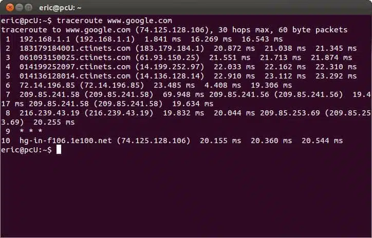 Linux CMD prompt - traceroute tracert