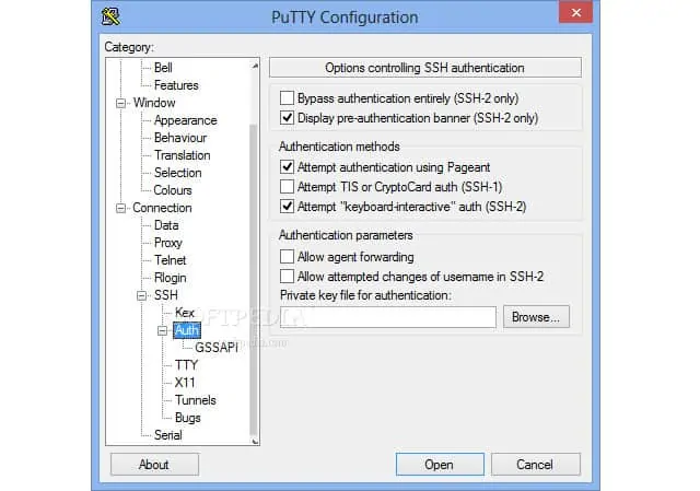 PuTTY Configuration screenshot