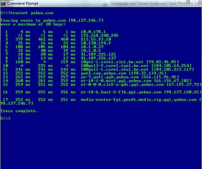 Windows CMD prompt - traceroute tracert