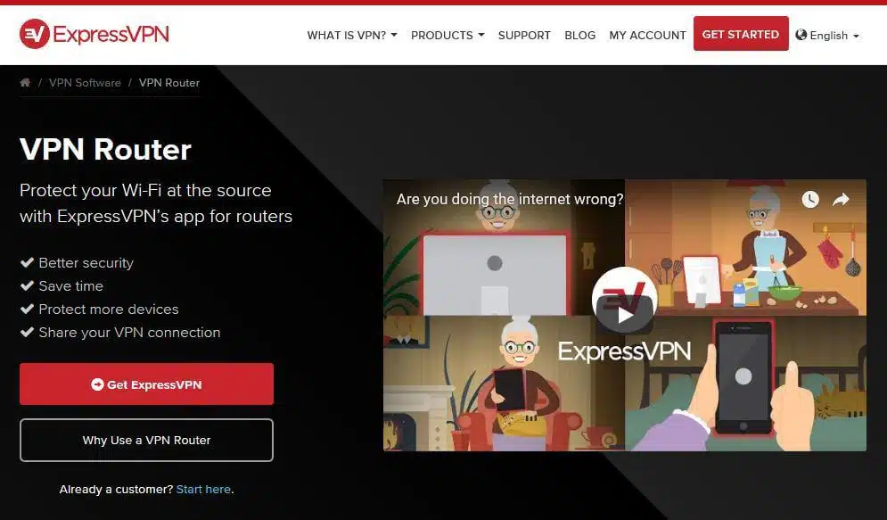 The ExpressVPN router page.