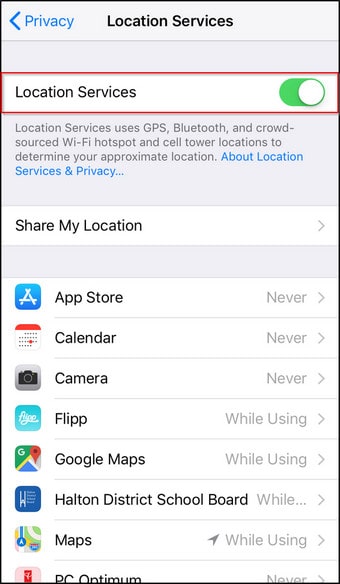 iOS Location Services Toggle