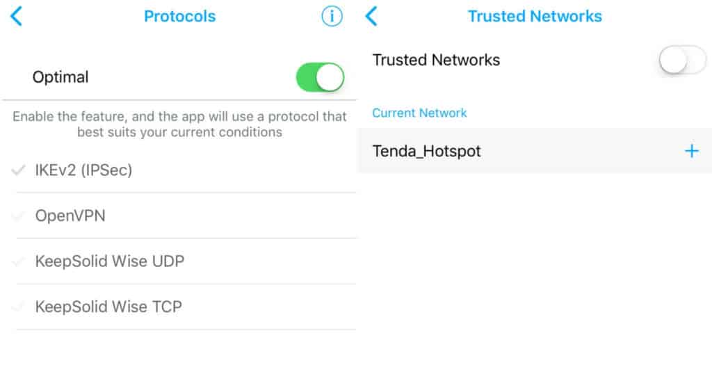 VPN Unlimited mobile protocols and trusted networks.