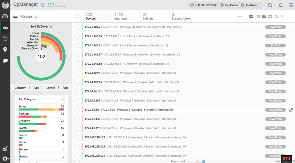 ManageEngine OpManager inventory screenshot