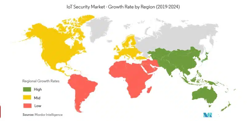 Map showing Iot security market growth rate