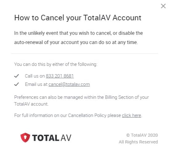 TotalAV Account cancellation