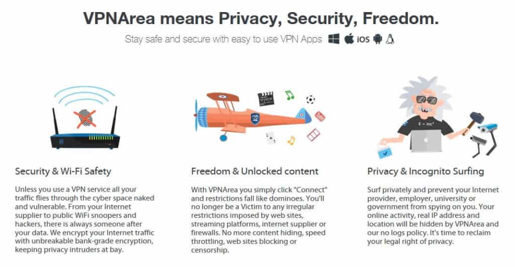 VPNArea privacy information.