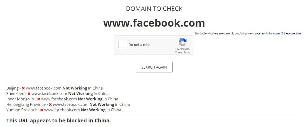 Comparitech China Great Firewall checker