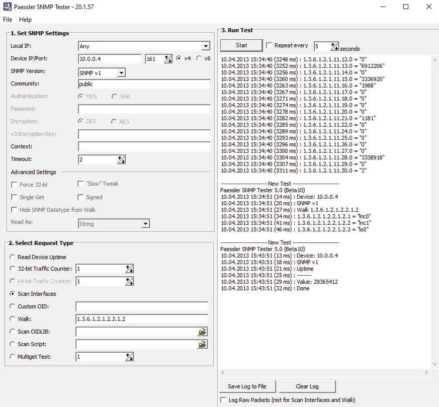 Paessler SNMP Tester - Test run screenshot