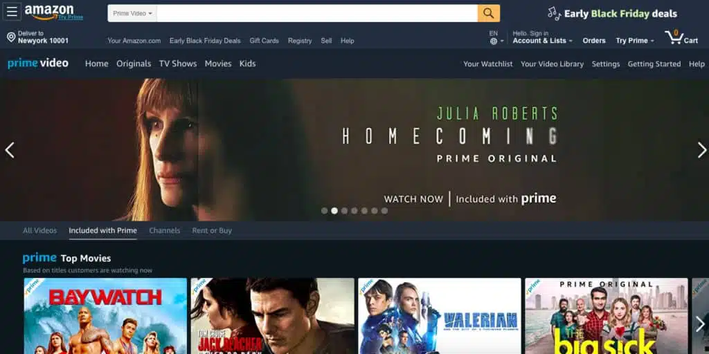 Amazon Prime Video homepage screenshot