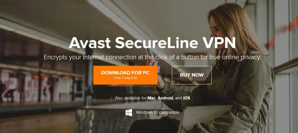 Avast SecureLine VPN homepage.