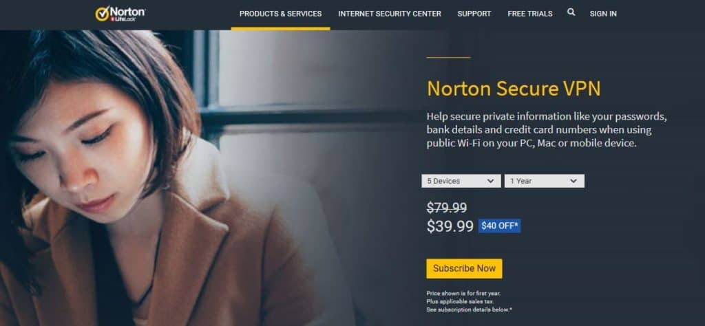 Norton Secure VPN homepage.