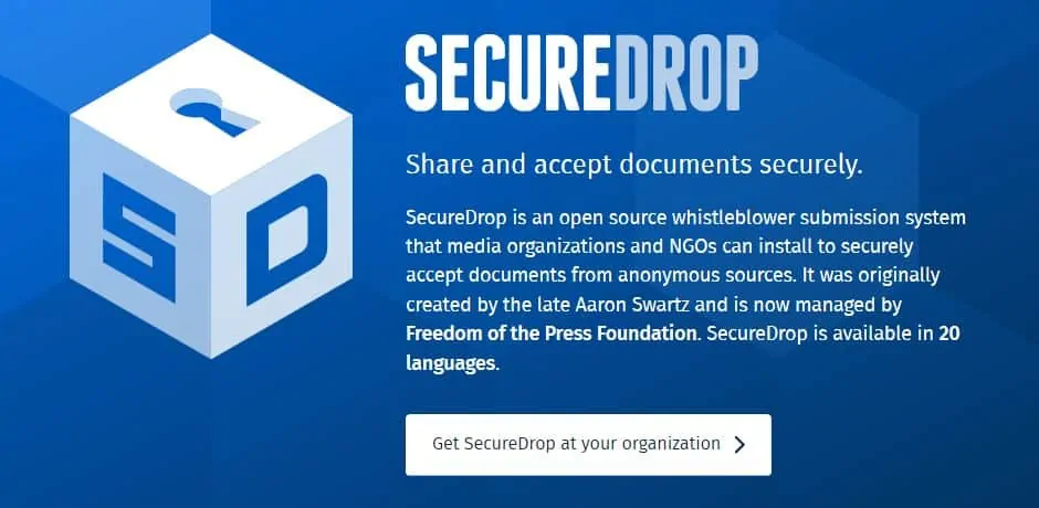 SecureDrop homepage.