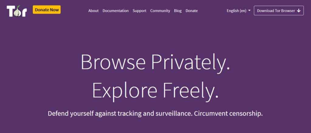 Tor project homepage.