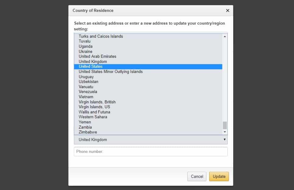 How to change Amazon home country
