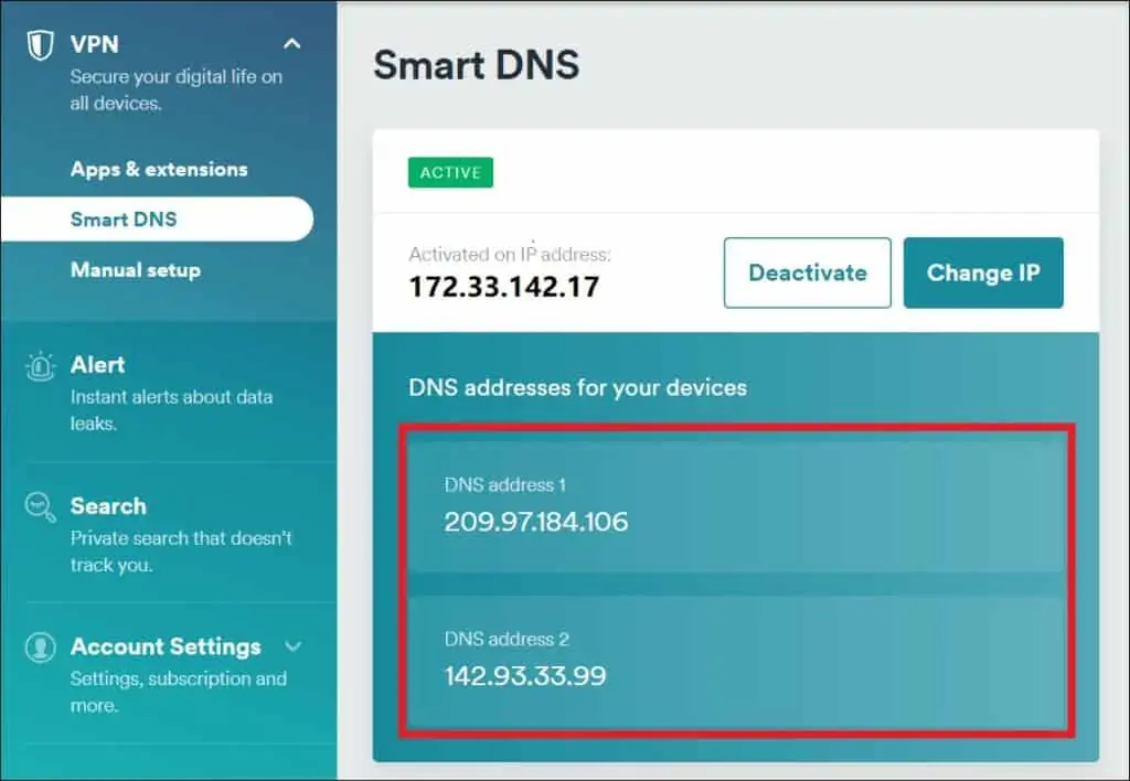  Smart DNS actif. 
