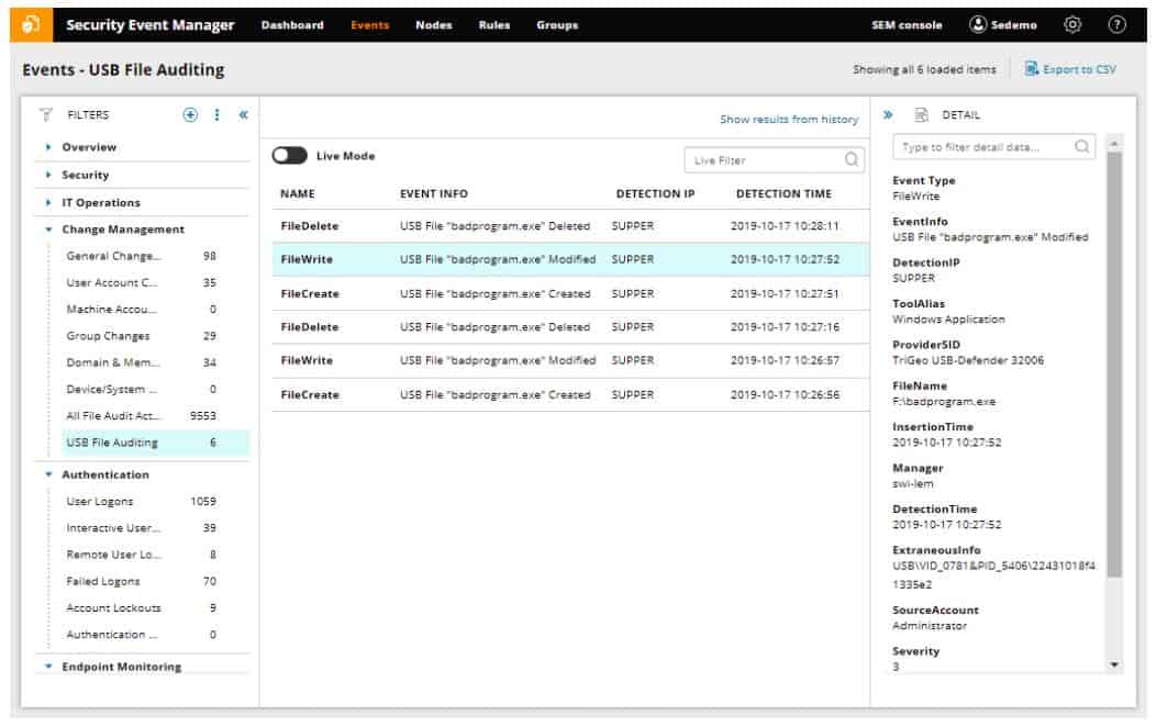 SolarWinds Security Event Manager - Events Auditing screenshot