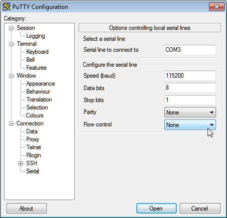 PuTTY Configuration sample screenshot