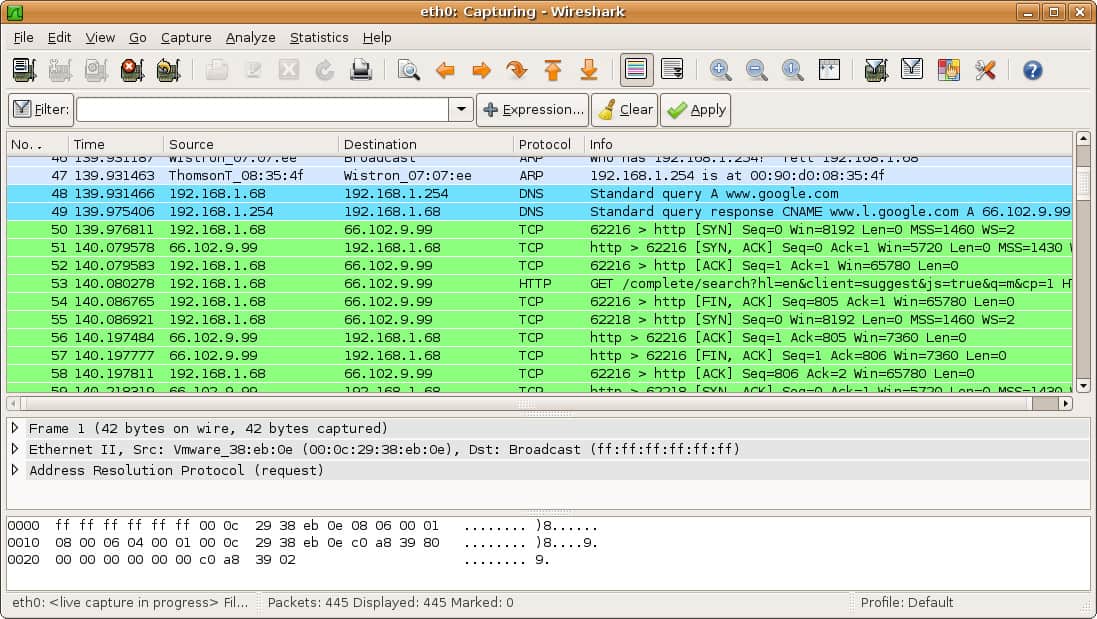 Wireshark screenshot