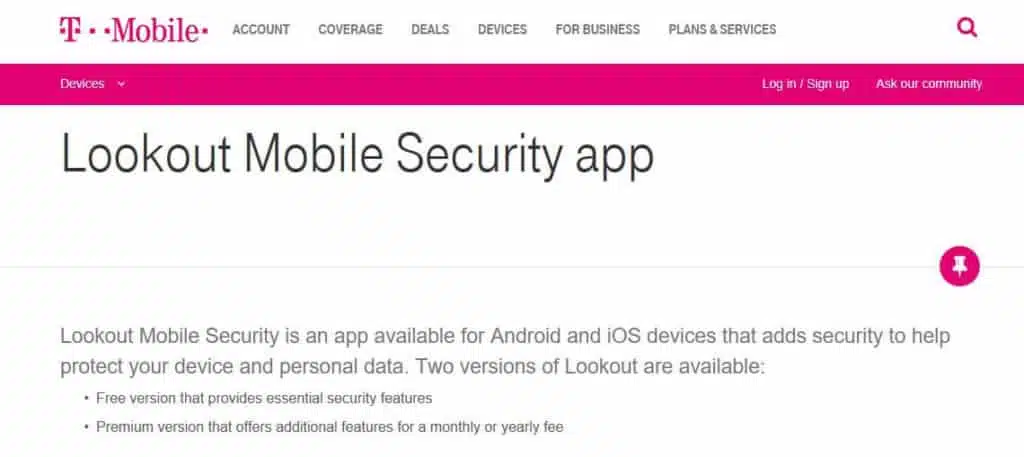 T-Mobile Lookout Mobile Security app.