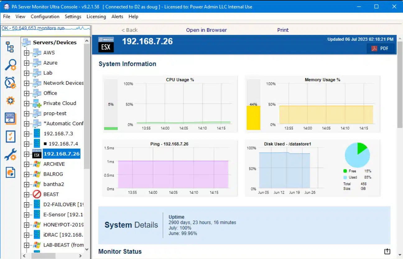 PowerAdmin PA Server Monitor Ping