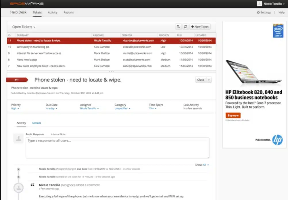 Spiceworks Cloud Help Desk IT Support Tools