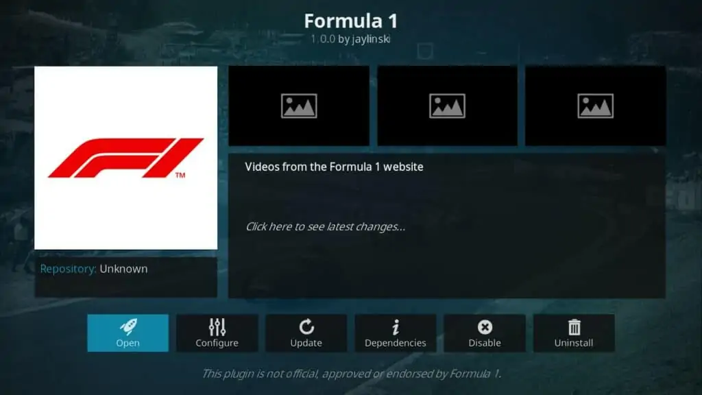Formula 1 2020 Kodi addon