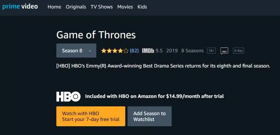 วิดีโอ Game of Thrones บน Amazon Prime