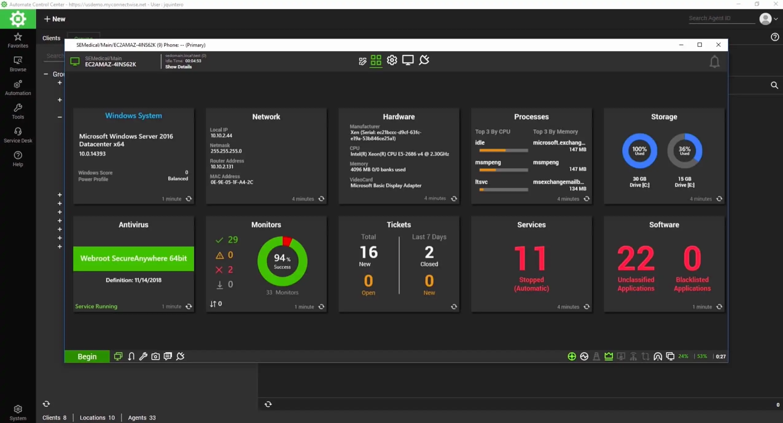 ConnectWise Automate dashboard
