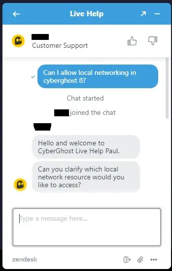 Live-Chat von CyberGhost 