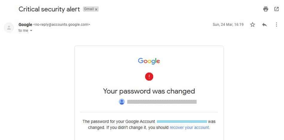 Gmail password change email.