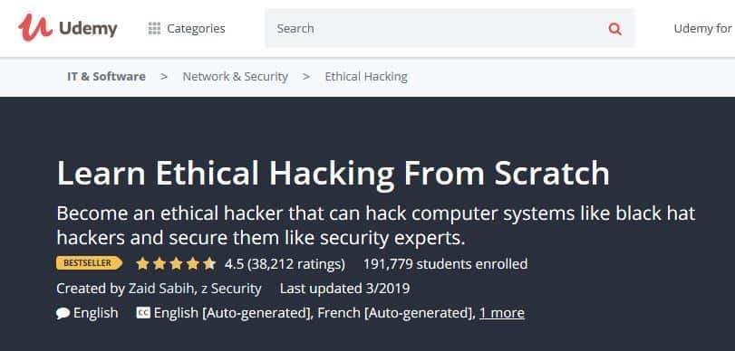 Udemy ethical hacking course.