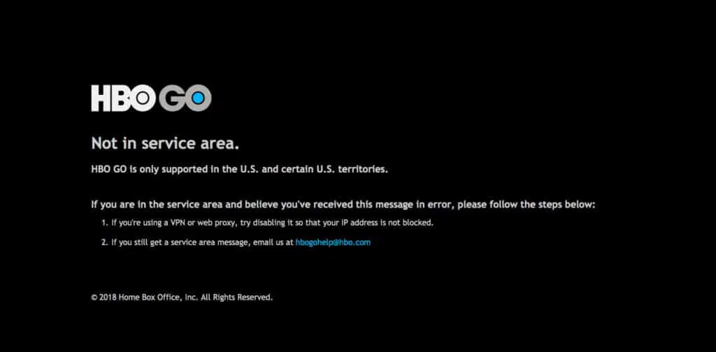 HBO Go service area error