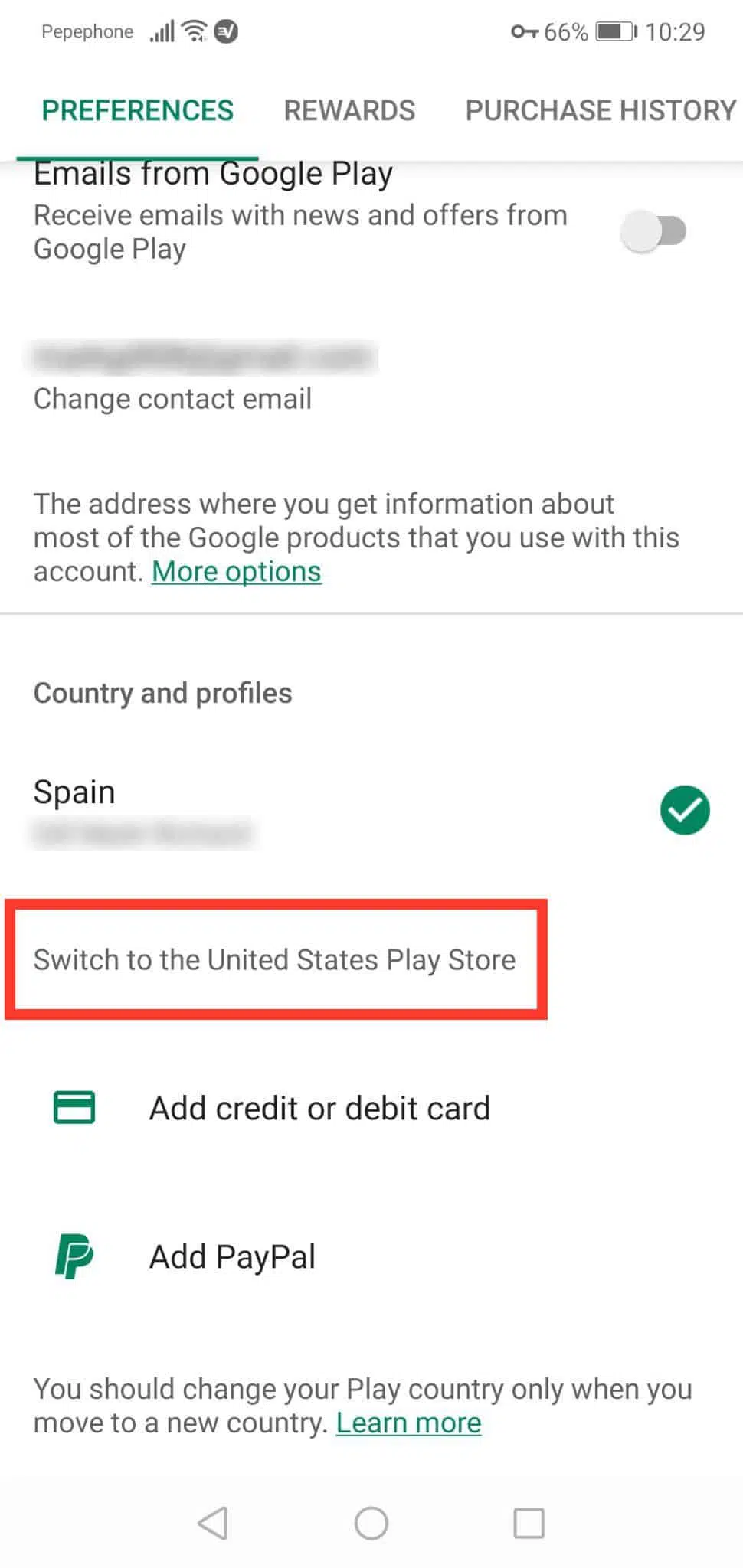 Google Play switch store