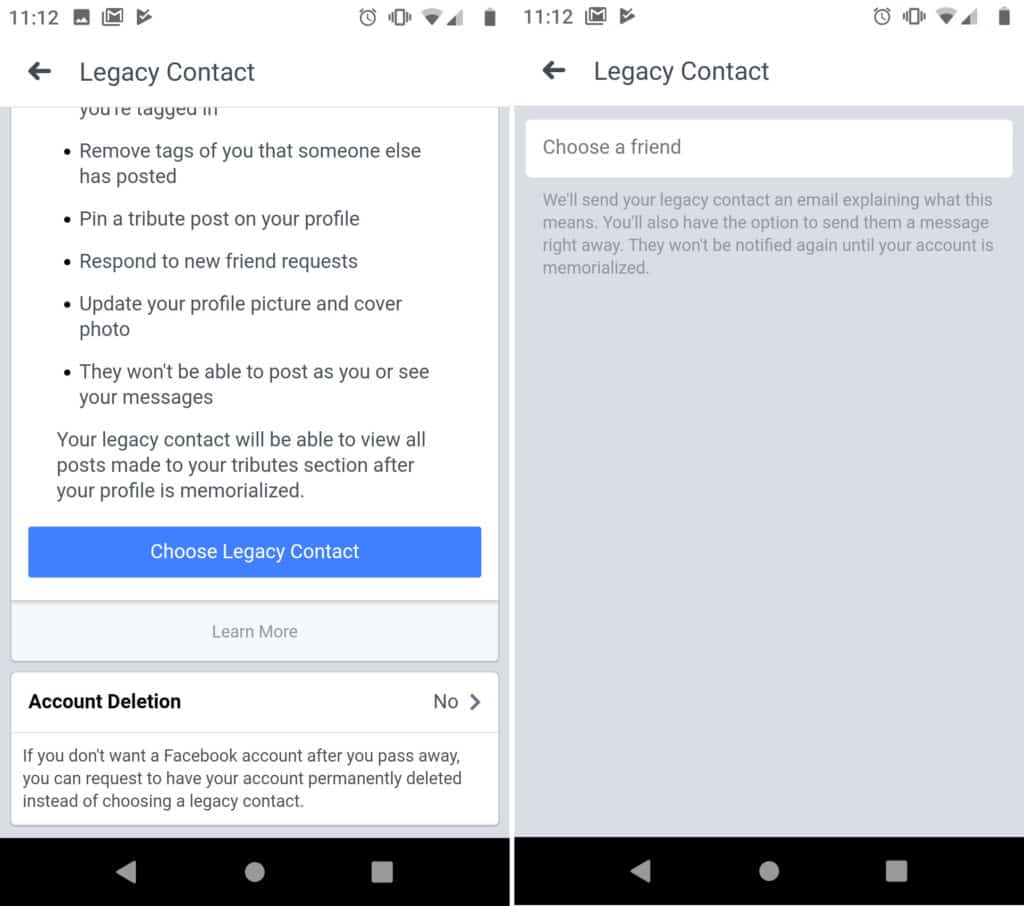 facebook legacy contact android