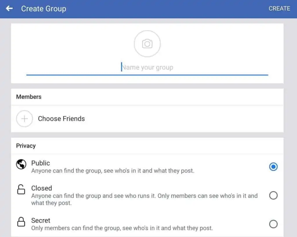 screenshot facebook create a group