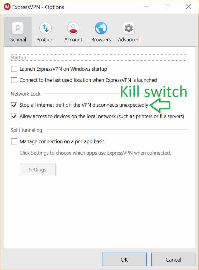 Option kill switch ExpressVPN