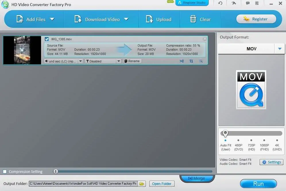 The interface for the WonderFox best video converter for Windows.