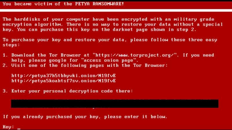 Petya A Screen ransomeware