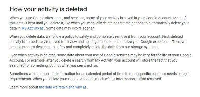 Google deletion policy.