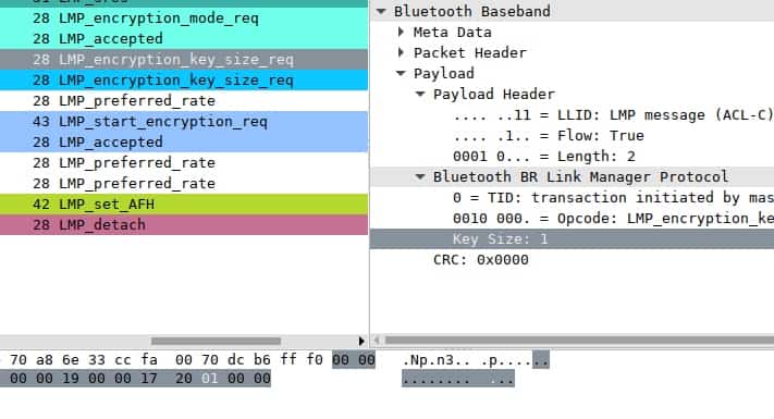 bluetooth security flaw shown in wireshark