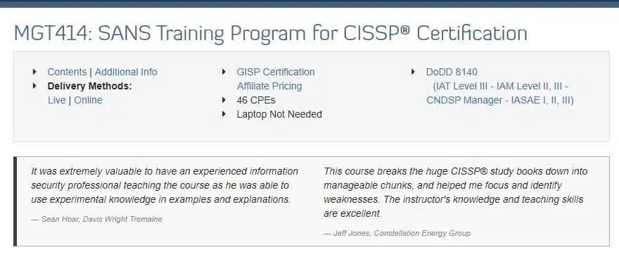 SANS: MGT414: SANS Training Program for CISSP® Certification