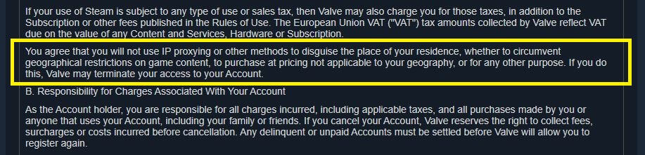 A section of the Steam Subscriber Agreement.