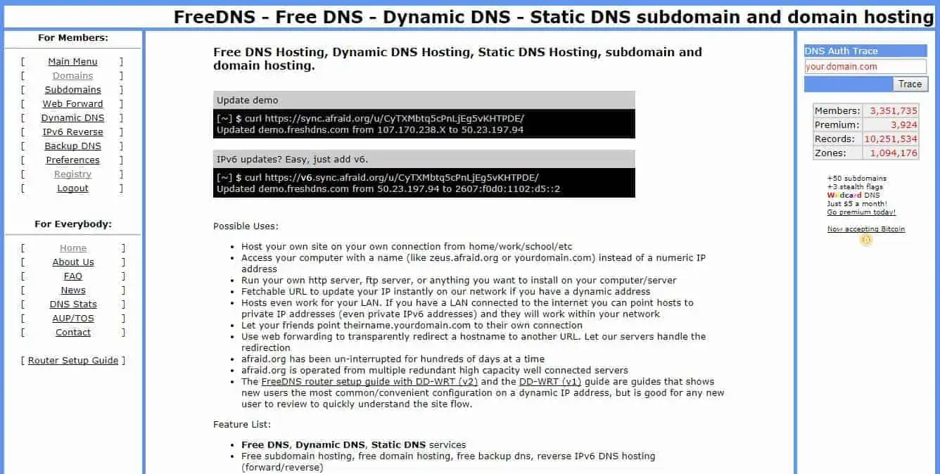 FREE DNS home page