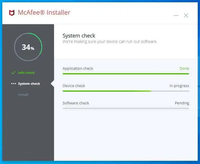 McAfee Installer system check